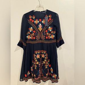 French connection navy dress with intricate floral design